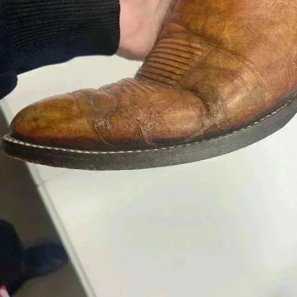 VTG TONY LAMA #5084 Leather Cowboy Western Boots Cognac Marble Brown 10 - B - Picture 13 of 14